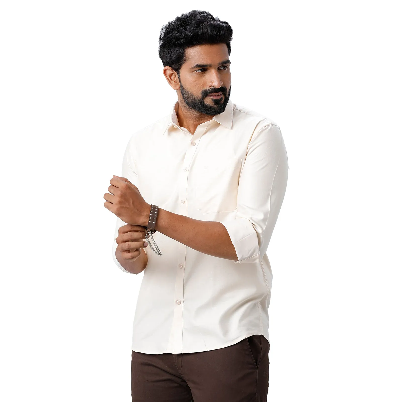 ARISER Hampton Light Tan Color Cotton Rich Blend Full Sleeve Solid Slim Fit Formal Shirt for Men