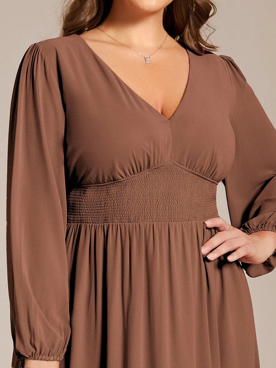 Elegant V Neck Long Sleeves Midi Wedding Guest Dress