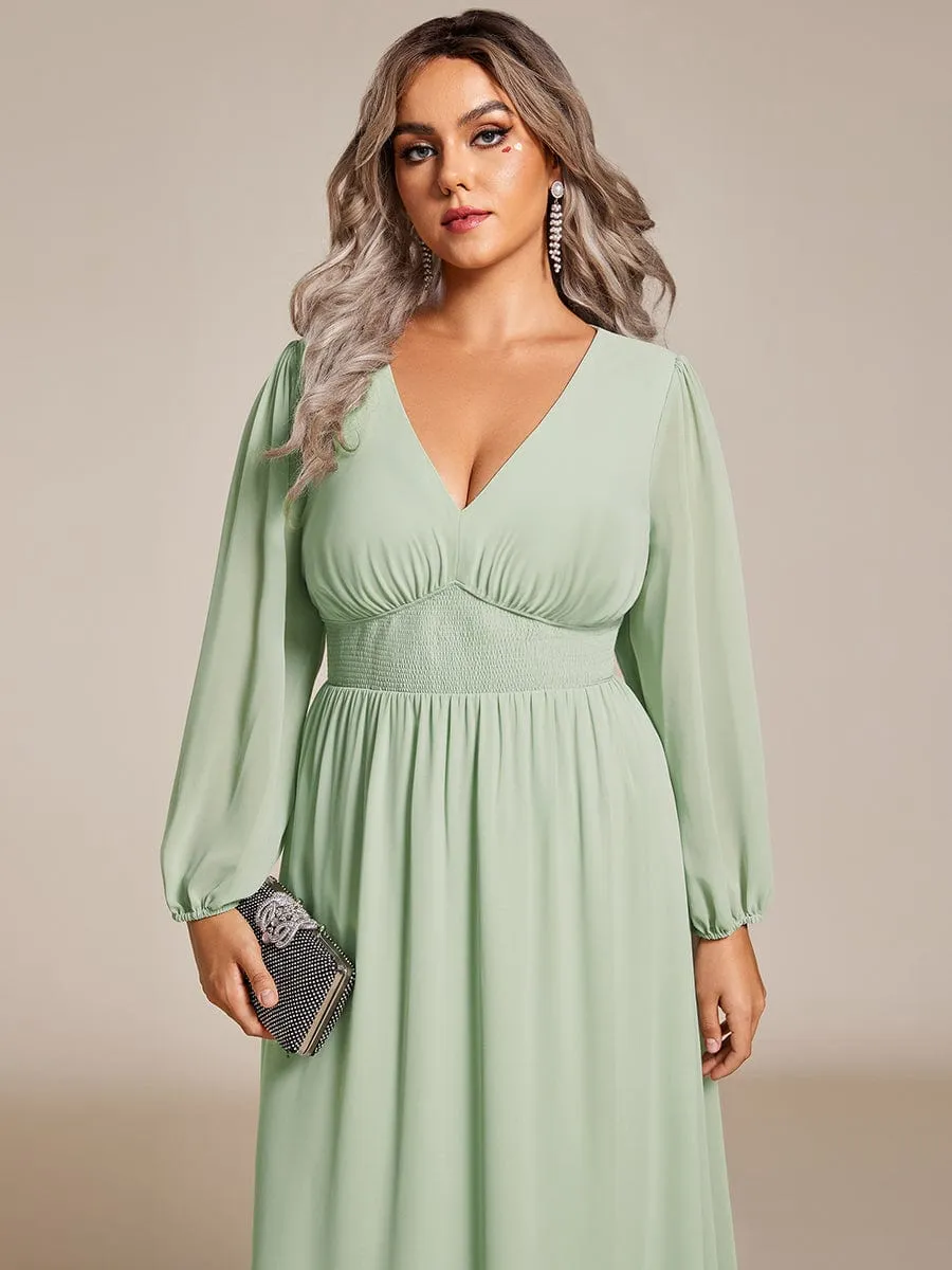 Elegant V Neck Long Sleeves Midi Wedding Guest Dress