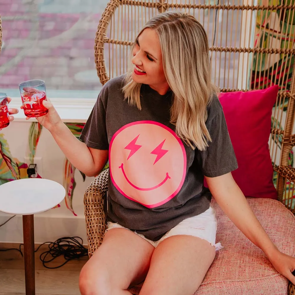 Lightning Happy Face Screen Print Wholesale Shirt