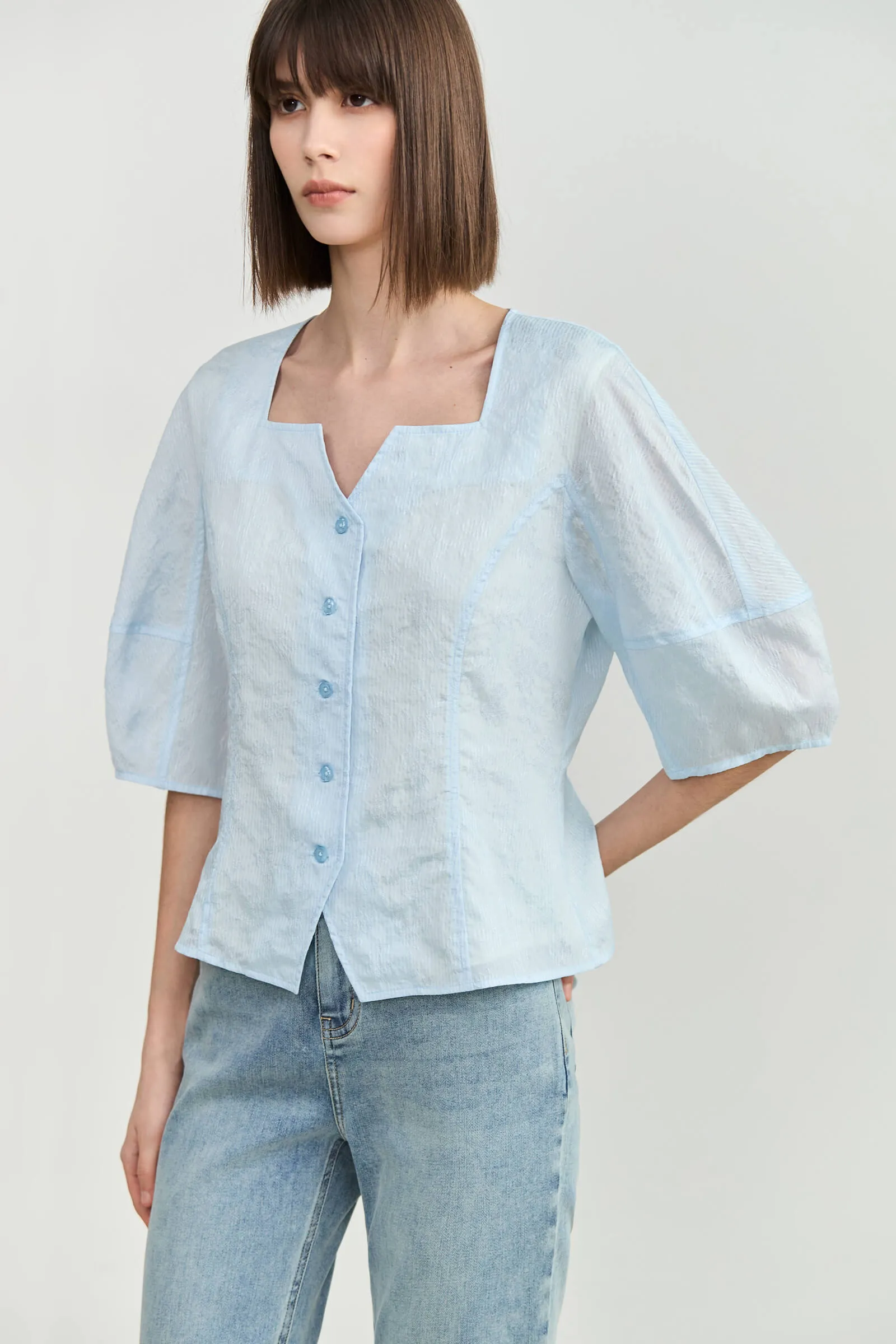 LILY Square Neck Puff Sleeve Shirt
